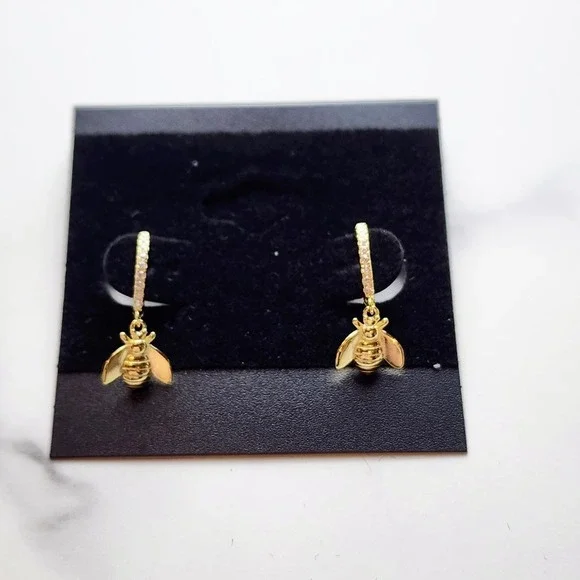 18k Gold Plated Sterling Silver Bee Earrings - Picture 5 of 6